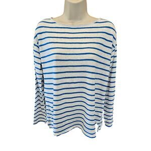 Michael stars lightweight blue striped 100% linen long sleeve blouse sz L EUC